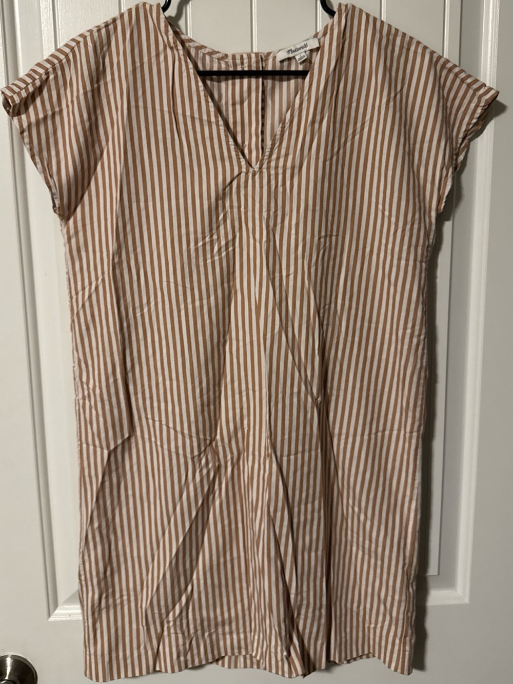 Women’s Madewell Striped V-Neck Tunic Dress - Beige & White Sz S Boho